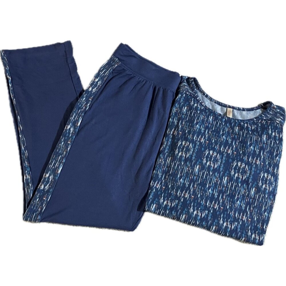 Retreat Rhonda Spear Women's Pajama Set Blue Patterned Top & Solid Pants Size La